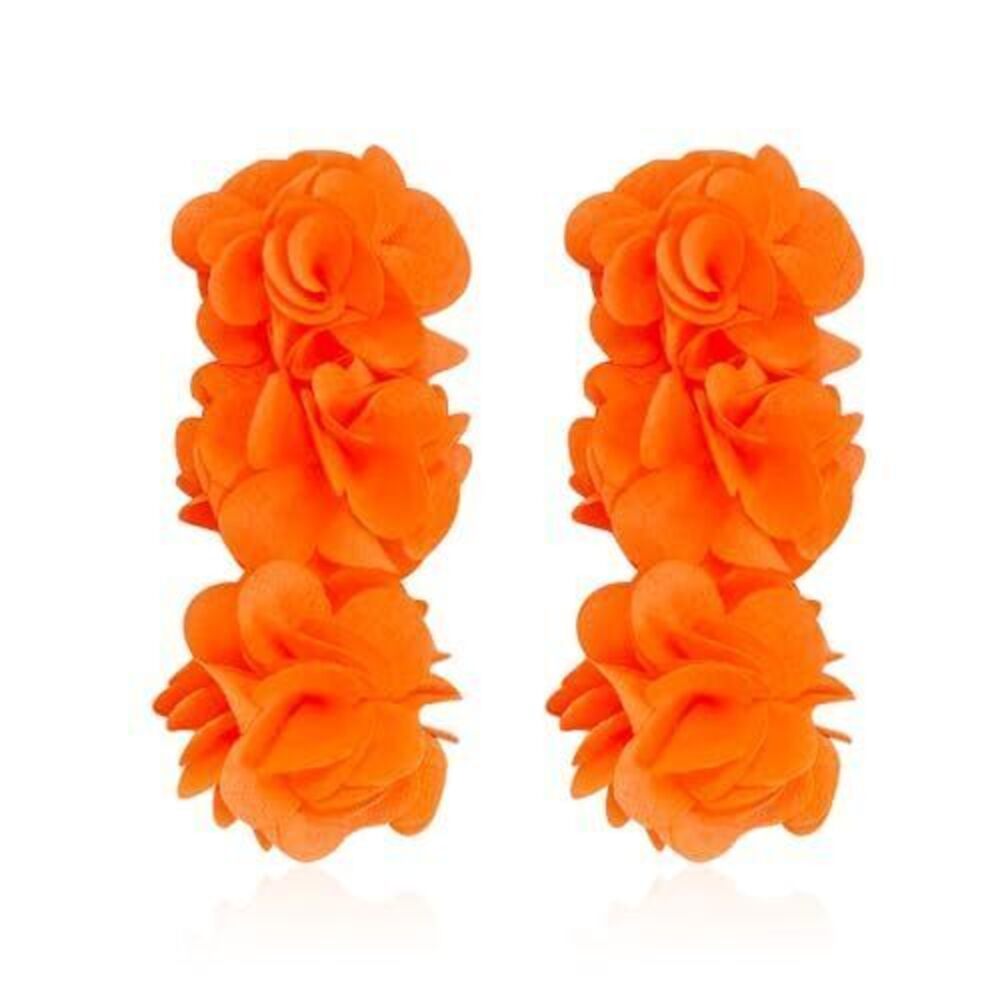3660 Elegant Long Fabric 3-Layer Flower Tassel Earrings Bohemian Handmade